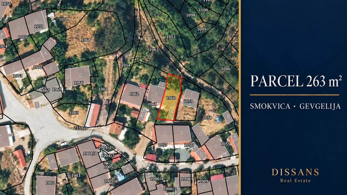 Pamje kadastrale e parcelës 1060 në Smokvicë, me parcelën 263 m² të shënuar me të kuqe